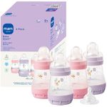 MAM 5oz Easy Start Anti-Colic+ Wide Neck Vented Baby Bottle, Slow Flow Breastfeeding-Like Nipple, Reduces Colic Gas & Reflux, Easy Clean, BPA Free, 0+ Months, Bonus Medium Flow Nipple, Pink