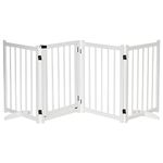 PawHut Freestanding Pet Gate for Small and Medium Dogs, Wooden Foldable Dog Safety Barrier with 4 Panels, 2 Support Feet, 80 cm Tall for Doorways, Stairs White