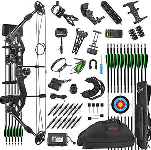 Archery Compound Bow and Arrow Set for Adult and Youth 30-55 Lbs Right/Left Hand Hunting Bow Set with All Bow Accessories (Right Hand, Black)