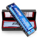 East top 10 Holes 20 Tones Blues Diatonic Harmonica Key of Eb For Adultes, Beginners, Professional players and Students（Blue）