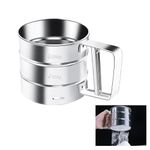 Handheld Flour Sifter, Stainless Steel Fine-Mesh Powder Shaker with Scale Flour Sieve Cup, Large Capacity Baking Sieve Cup Icing Sugar Duster Chocolate Sugar Powder Strainer for Home Kitchen