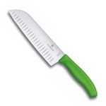 Victorinox Stainless Steel Chef Knife, Swiss Classic, 17 cm Stamped Santoku Knife with Fluted Edge for Professional and Household Kitchen, Green, Swiss Made