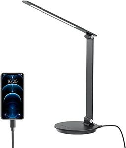 MONGERY LED Desk Lamp with USB Charging Port, Touch Control Dimmable Office Lamp, 5 Color Modes 6 Brightness Levels Eye-Caring Table Lamp for Home Office Bedroom Reading Study, Black