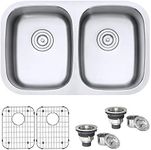 Ruvati RVM4301 Undermount 29" Double Bowl 50/50 Kitchen Sink 16 Gauge Stainless Steel