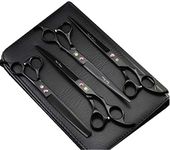 Purple Dragon 8.0 inch Black Professional Pet Grooming Scissors,Dog Straight Shear, Thinning/Blending Scissor & Curved Shear with Bag (Black)