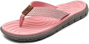 KuaiLu Women's Arch Support Flip Flops Ladies Comfortable Cushion Summer Beach Slip on Thong Sandals Open Toe Comfort Non-Slip Casual Leather Sandles Pink Size 6