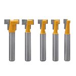 Gasea 5pcs 1/4" Shank Handle T-Slot Cutter Router Bit T-Track Keyhole Bits for Woodworking Cutting Tool 5/16", 3/8", 1/2", 7/16" & 5/8" Hex Bolt