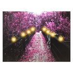 BANBERRY DESIGNS Wooden Bridge and Tree Scene - Purple Home Decor - Lighted Canvas Print - Each Lantern Has a LED Light - Wall Art with Battery Operated Led Lights