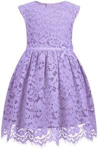 ALLOVIN Toddler Girl's Sleeveless A-Line Lace Party Dress Flower Girl Princess Dress with Bowknot Purple 10-11Y