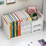 Homava Desktop Bookshelf,Plastic Storage Organizer Book Rack Magazine Cds Bookshelves,Desk Top Small Book Rack for Home Office Study-White | 36 X 20 X 18 Cm | Multi