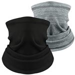 2 Packs Neck Warmer for Men & Women, Windproof Winter Neck Gaiter Face Mask Fleece Face Cover Bandana for Outdoor Sports (black+grey)