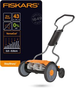 Fiskars StaySharp Plus Reel Mower – 43cm Blade-Free Cylinder Lawnmower