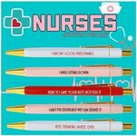 Jxueych Funny Pens RN Gifts for Nurses, 5-Count, Black Ink, Medium Nib 1.0mm, Personalized Nurse Gifts for Women Men Vibrant Funny Quotes Daily Pen Set (C)