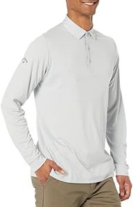 Callaway Men's Essential Long Sleeve Golf Polo Shirt with Swing Tech, Opti-Dri Technology & Sun Protection, White Grey HTR, Large