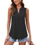 WNEEDU Womens Summer Tank Tops Causal Ladies Sleeveless V Neck Pleated Blouse Shirts 2024 New Black L