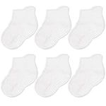 CozyWay Non-Slip Ankle Style Socks with Grippers, 6 Pack for Baby Boys and Girls, White, 3-5 Years