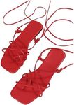 GORGLITTER Women's Summer Strappy Sandals Beach Sandals For Women 2025 Leather Sandals Red 7