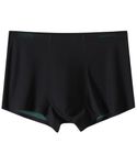 Arjen Kroos Mens Silk Underwear Seamless Trunks with Pouch Double Sided Breathable Boxer Briefs Sexy Short Leg Underpants,Black-AK3022,Medium