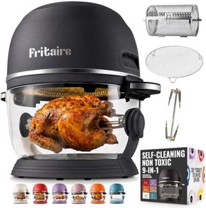 Non Toxic Air Fryer™ - Glass AirFryer 5 Quart w/ 360 Visibility, Self-Cleaning, 400F Vortex Air Fryer for Even Cooking, BPA-Free Teflon Free, 6-in-1 Functions, Rotisserie, Roast, Bake, Black