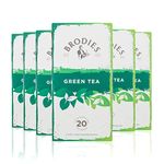 Brodies Green Tea Tag and Envelope - 6 Tea Boxes of 20 Tea Bags each (Total 120 Tea Bags) - Light and refreshing blend of pure Sencha Green Tea, rich in antioxidants