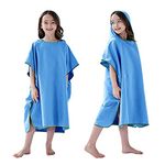 YINHANG Kids Surf Poncho Swim Robe for Girls Boys, Quick Dry Microfiber Hooded Beach Towel Pool Changing Robe for Swimming, Surfing, Travelling, Camping, Blue