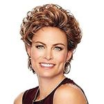 Golden Brown Wigs for Women, Natural Appearance Puffy Women's Gold Short Curly Wig with Bangs, Classic Design Brown Short Curly Hair Suitable for Middle-Aged and Elderly Women's Daily Use Wig