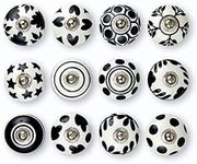 Set of 12 Pcs Ceramic Door Knobs Hand Painted Beautiful Cupboard Knobs Cabinet Drawer Pull knobs Kitchen Knobs (Black)