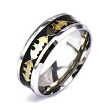 Sping Jewelry Batman Ring Super Hero Golden Groove Inlay Titanium Stainless Steel Silver Promise Ring Band Size6-12