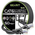 GearIT Cat6 Ethernet Cable CCA (50 feet) LAN Network Cord, UTP, Internet, Cat 6 Network Cable - Black, 50ft