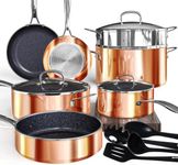 14PC Pots and Pans Set Non Stick Rose Copper, Ceramic Cookware Set, 9H Diamond-Reinforced, Forged Aluminum Fast Even Heating, PFAS-Free, Stay-Cool Stainless Handles, Induction, Oven & Dishwasher Safe