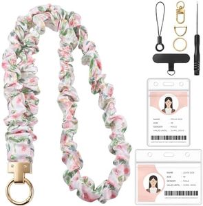 Prudiut Scrunchie Lanyard For Id Badges With Card Holder, Bloom