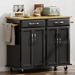 SogesHome Rolling Kitchen Island with Storage 42 inch Kitchen Island Cart on Wheels Mobile Bar Cart with Large Countertop, Towel Holder, 2 Drawers&2-Door Cabinets Rolling Island Table for Kitchen