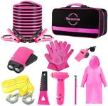 BHLUUIYER Car Emergency Kit, Pink Roadside Emergency Car Kit with Jumper Cables, Tow Rope, Safety Hammer, Pink Car Accessories for Women