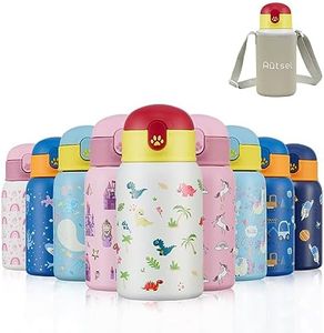 Autsel 400 ML Borraccia Bambini Acciaio Inox con cannuccia Bottiglia Termica per Bambini a doppia parete senza BPA Bottiglia Acqua a prova di perdite, Dinosauro