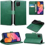 For Samsung Galaxy A12 Case, Premium PU Leather Folio Cover Magnetic Closure Full Protection Book Design with [Card Slots] and [Kickstand] for Galaxy A12 / A12 5G (Dark Green)