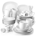 MALACASA Dinner Sets for 8 People, 40-Piece Porcelain Plates and Bowls Set Ivory White Dinnerware Sets with 8 Piece Dinner Plates/Soup Bowls/Dessert Plates/Egg Cups/Mugs, Series Elisa