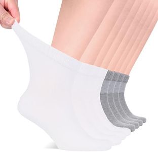 Hugh Ugoli Diabetic Socks for Men, Loose Ankle Extra-Wide Socks Rayon Derived from Bamboo, Thin, Seamless Toe and Non-Binding Top, 8 Pairs, White/Light Grey, Shoe Size: 8-11