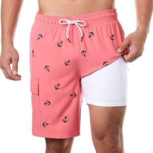 BRISIRA Mens Swim Trunks 9 Inch Bathing Suit Compression Boxer Brief Liner Board Shorts Anti-Chafe Quick Dry Cargo Pocket