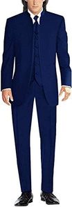 Profan Men's 3 Pieces Stand Collar Suits Tuxedo Wedding Suits（Dark Royal Blue,Customize