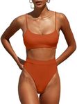 MELYUM Womens High Waisted Swimsuits Bottom Padded Bathing Suits Bikini Sets Top Two Piece Swimwear, Reddish Brown, X-Large