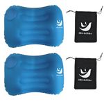 3BirdsHike 2 Pack Inflatable Pillow Camping, Inflatable Air Pillow for Neck and Lumbar Support, Press-to-Inflate Design, Travel Pillows for Camping, Hiking, and Backpacking - Blue