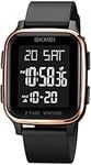 Gosasa Classic Square Face Unisex Women's Men's Digital Multifunction Outdoor Casual Watch Countdown 50M Waterproof Led Light Wristwatch, A Rose Gold, Digital