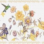 Dundee Deco DDAZBD9020 Peel and Stick Wallpaper Border - Floral Purple, Cream, Pink Flowers, Hummingbird Wall Border Retro Design, 15 ft x 7 in (4.57m x 17.78cm), Self Adhesive