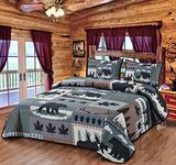 BestGiftEver Woodland Symbols Quilt Queen Size Print Design, Cabin Lodge Quilted Bedspread Coverlet for All Season, 3-Piece Rustic Bedding Set and 2 Pillow Shams for Nature Lovers