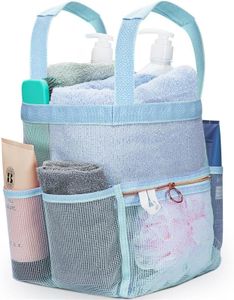 DV Lifestyle Mesh Shower Caddy Dorm, 7 Pockets & 1 Zippered, Padded Handles, Portable Shower Tote, College Room Essentials, Blue