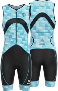 SLS3 Triathlon Suits Mens - Premium Trisuit Triathlon Men - Sleeveless, Quick Drying Tri Kit with Large Back Pocket (Blue Fractal, Small)