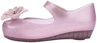 mini melissa Ultragirl Sweet XII Mary Jane Flats for Little Kids - Comfortable & Cute Peep Toe Jelly Flats Shoes, Glitter Pink, 6