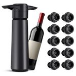 TPTGIAR Wine Saver Vacuum Pump with 10 Vacuum Wine Bottle Stoppers, Reusable Bottle Stopper & Preserver for Keeping Fresh for Beer Champagne Sparkling