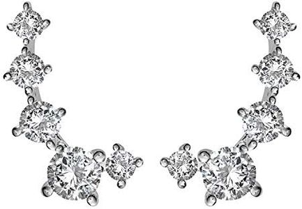 PAVOI 14K Gold Plated Cubic Zirconia Ear Crawler Earrings - Faux Diamond Arrow Ear Climber Fashion Earrings for Women, White Gold, Cubic Zirconia