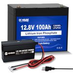 DC HOUSE 12V 100Ah LiFePO4 Lithium Battery with 100A BMS, 1280Wh Output Power, included 20A Smart Lithium Battery Charger - Ideal for Trolling Motor, RV, Home Energy Storage, Camper, Off-Grid Systems